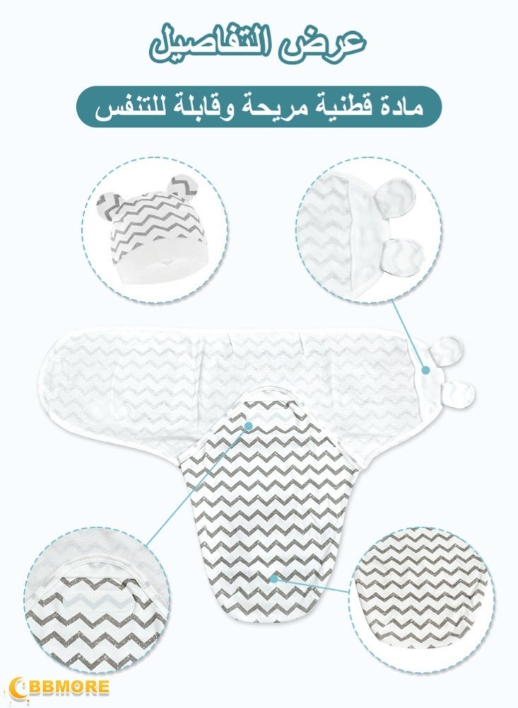 BBMORE 3 Pack Baby Swaddle Wrap, Swaddle Blanket for Newborn and Infant, Adjustable Velcro Swaddling Set for Boy and Girl, Soft Cotton Baby Sleep Sack, Helps Calm Startle Reflex, 0-3 Months - Image 5